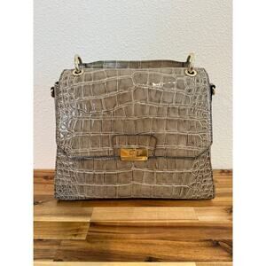 Brahmin‎ Satchel Snake Skin Pattern Leather Bag Purse Gray Tan